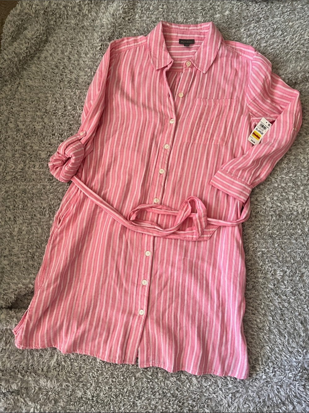 Style & Co. Pink Striped Button-Front Dress